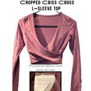 Cropped Criss Cross Long Sleeve Top - Dusty Rose Size Small - Trendy